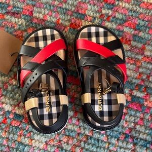 Burberry Kids Red and Black Check Sandals